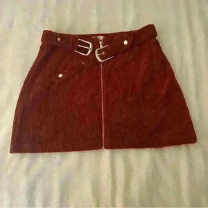 Topshop Belted Corduroy Above the Knee Mini Skirt Size 10 US, Rust Red